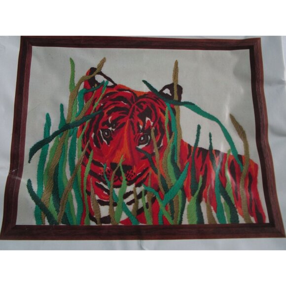 Vintage Wonder Art Wool Stitchery Tiger Picture Embroidery Kit Unworked - Picture 6 of 10